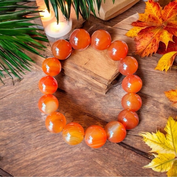 Gem Quality Fire Agate Stretch Bracelet – Glowing Autumn Hues - Picture 1 of 9